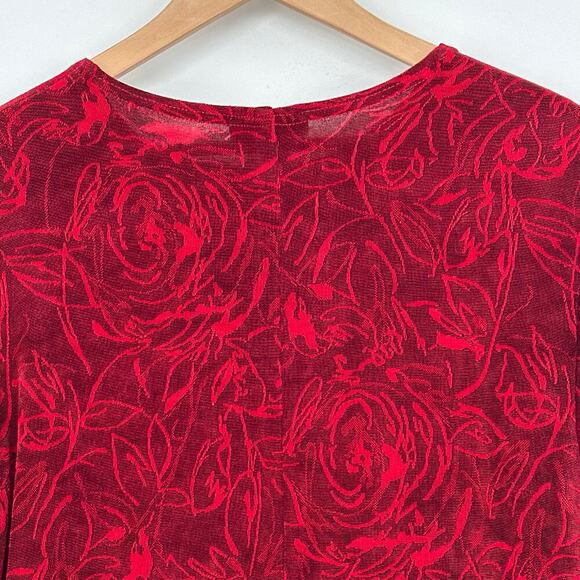 Vintage Y2K Slinky Deep Red Floral Monochromatic Short Sleeve Top Womens Medium - Picture 7 of 7
